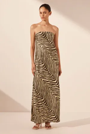 1245095 SANA SILK STRAPLESS BIAS MAXI DRESS - BONE/CHOC