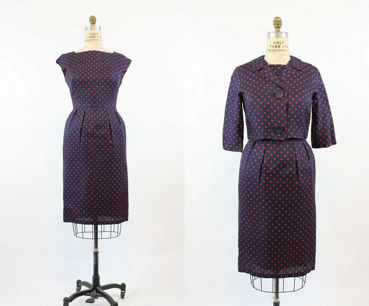 1950's polka dot silk dress and jacket medium | new fall