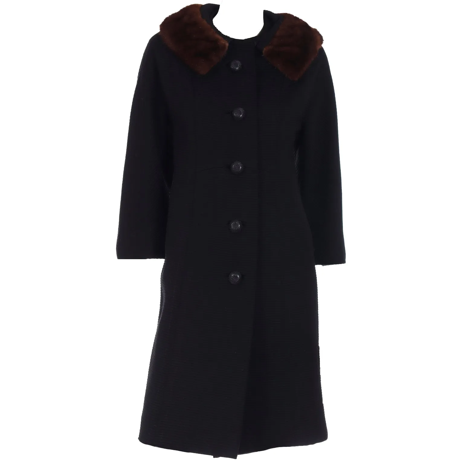 1960s Vintage Black Ottoman Coat With Mink Fur Collar