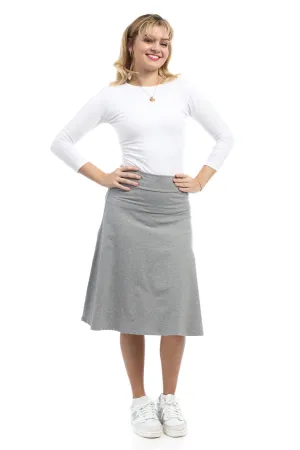 27" Grey Cotton A-Line Below Knee Length Skater Skirt for Women