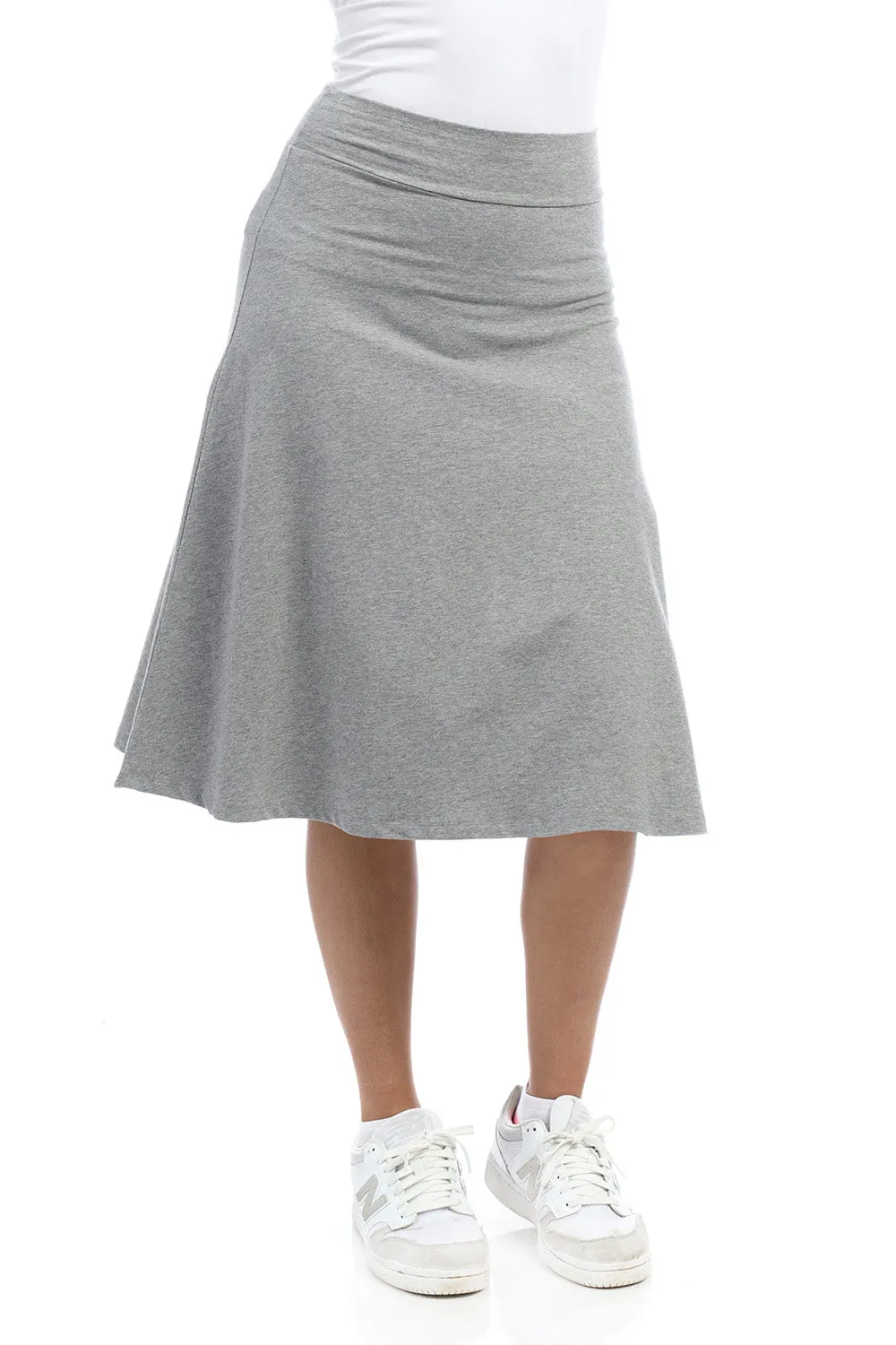 27" Grey Cotton A-Line Below Knee Length Skater Skirt for Women