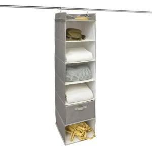 6 Shelf Hanging Wardrobe Organiser Textured Grey