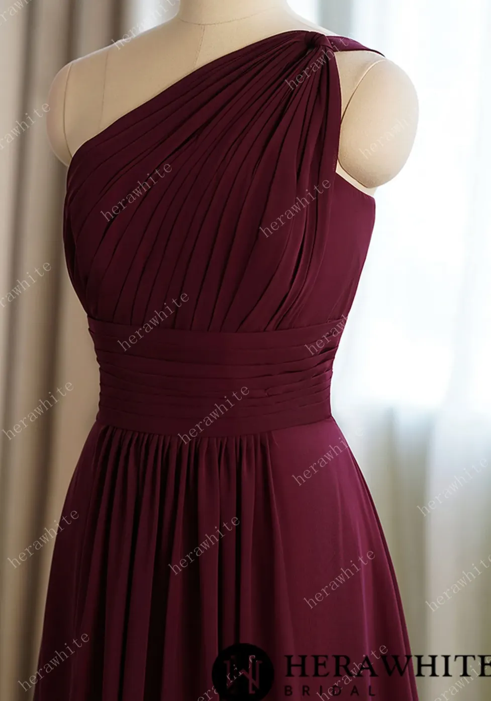 A-line Burgundy Chiffon One Shoulder Bridesmaid Dress