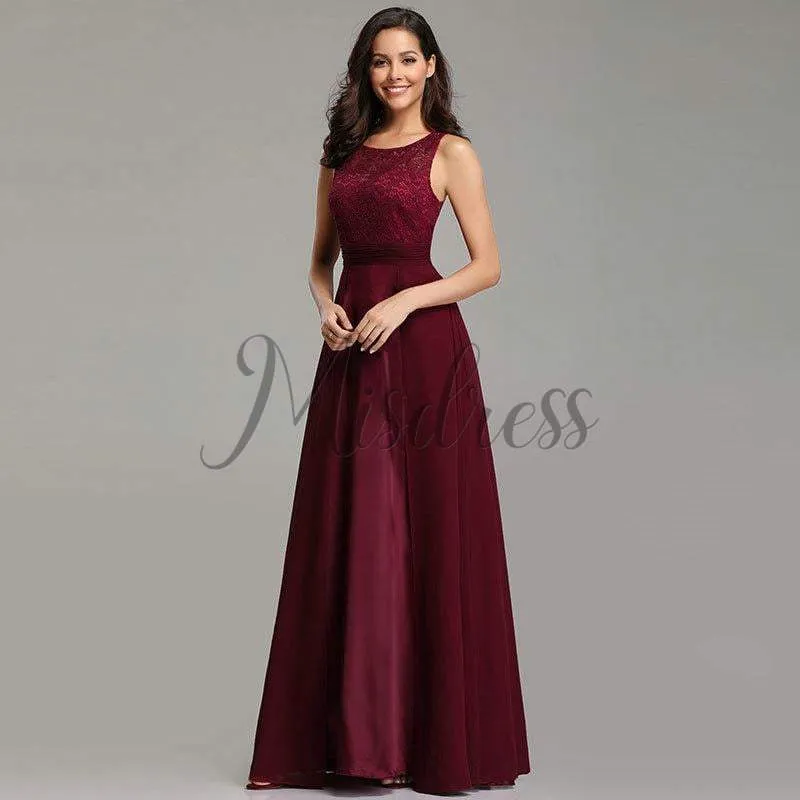 A-line Lace Sleeveless Burgundy / Black Chiffon Evening Prom Dress