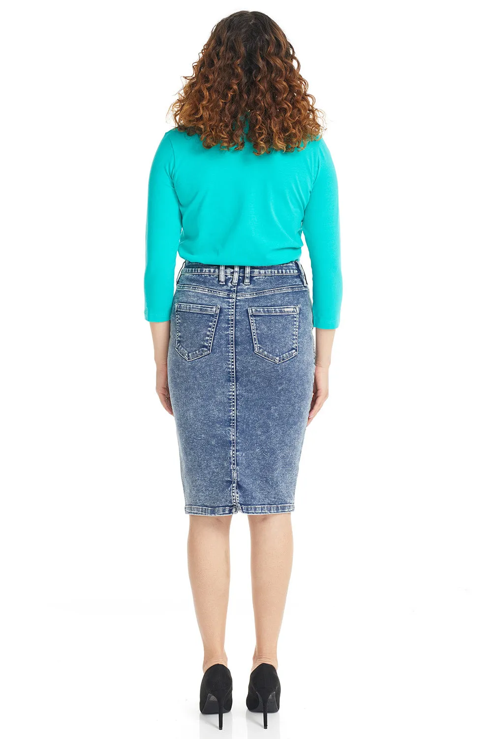 Acid Wash Bleach Knee Length Jean Skirt 'Miami'