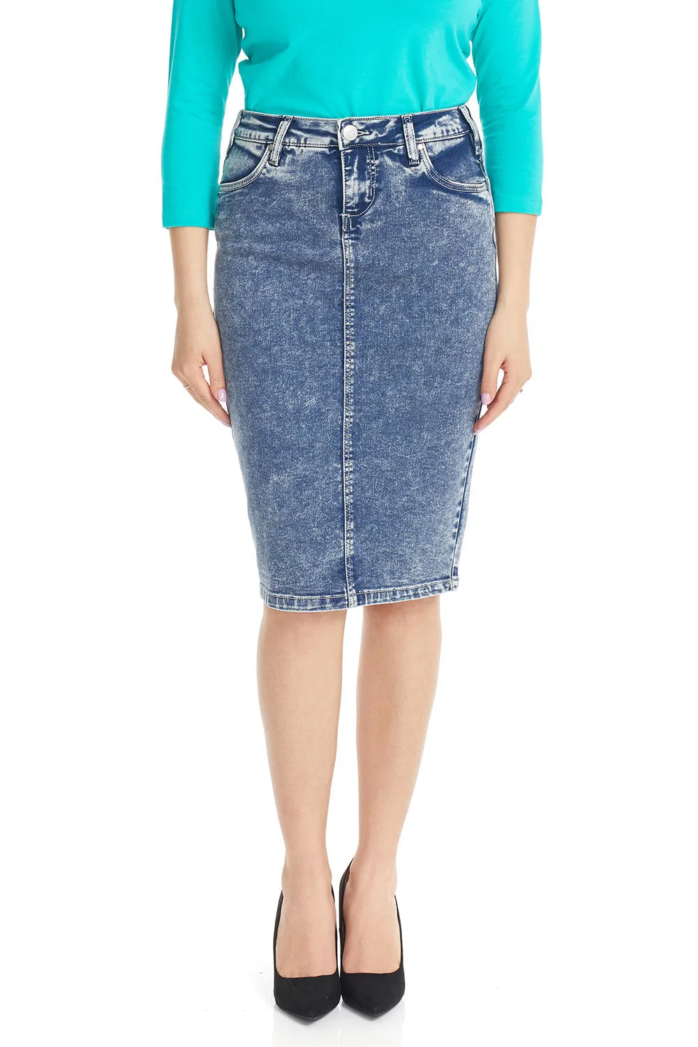 Acid Wash Bleach Knee Length Jean Skirt 'Miami'