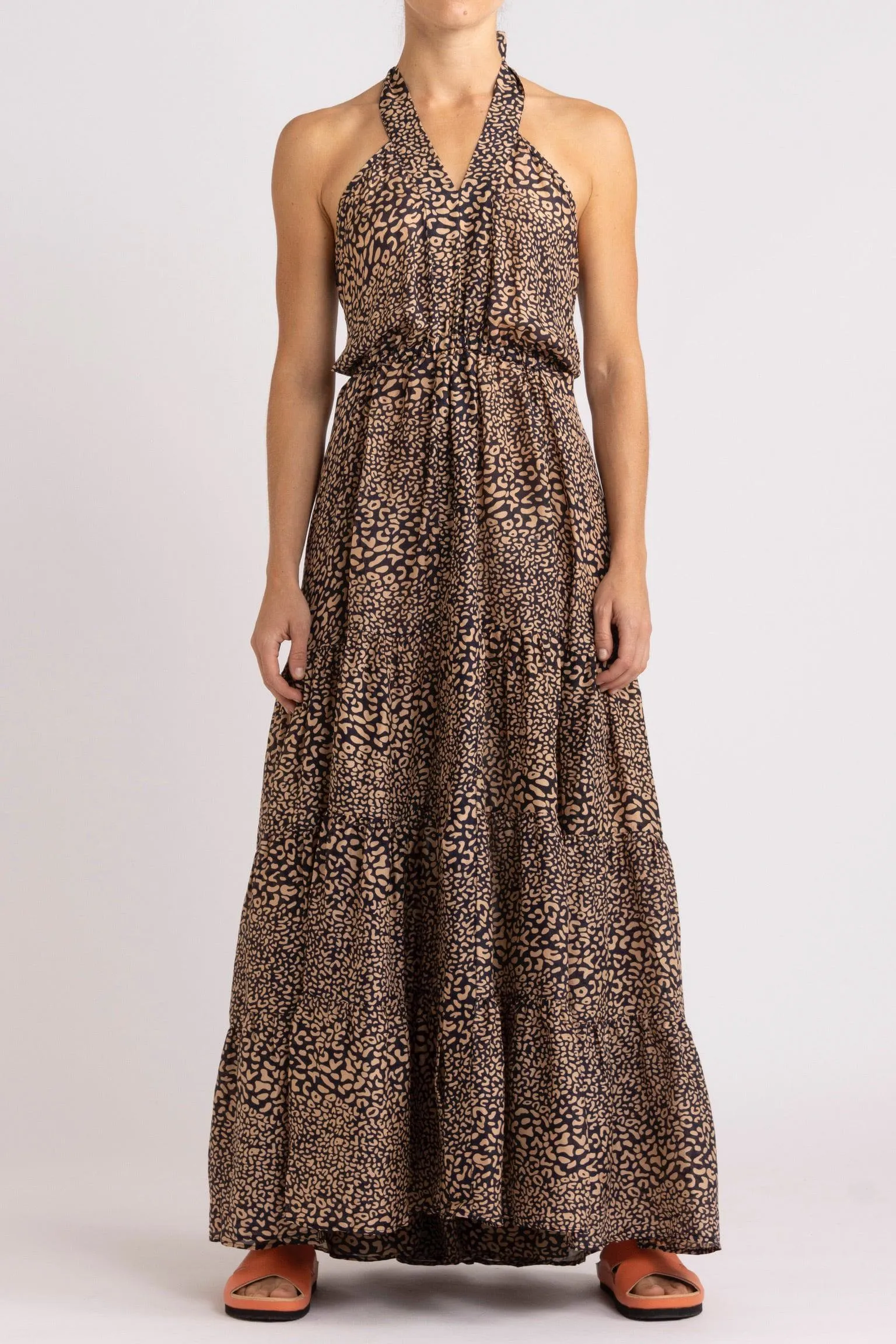 Adley Leopard Print Silk Halter Dress