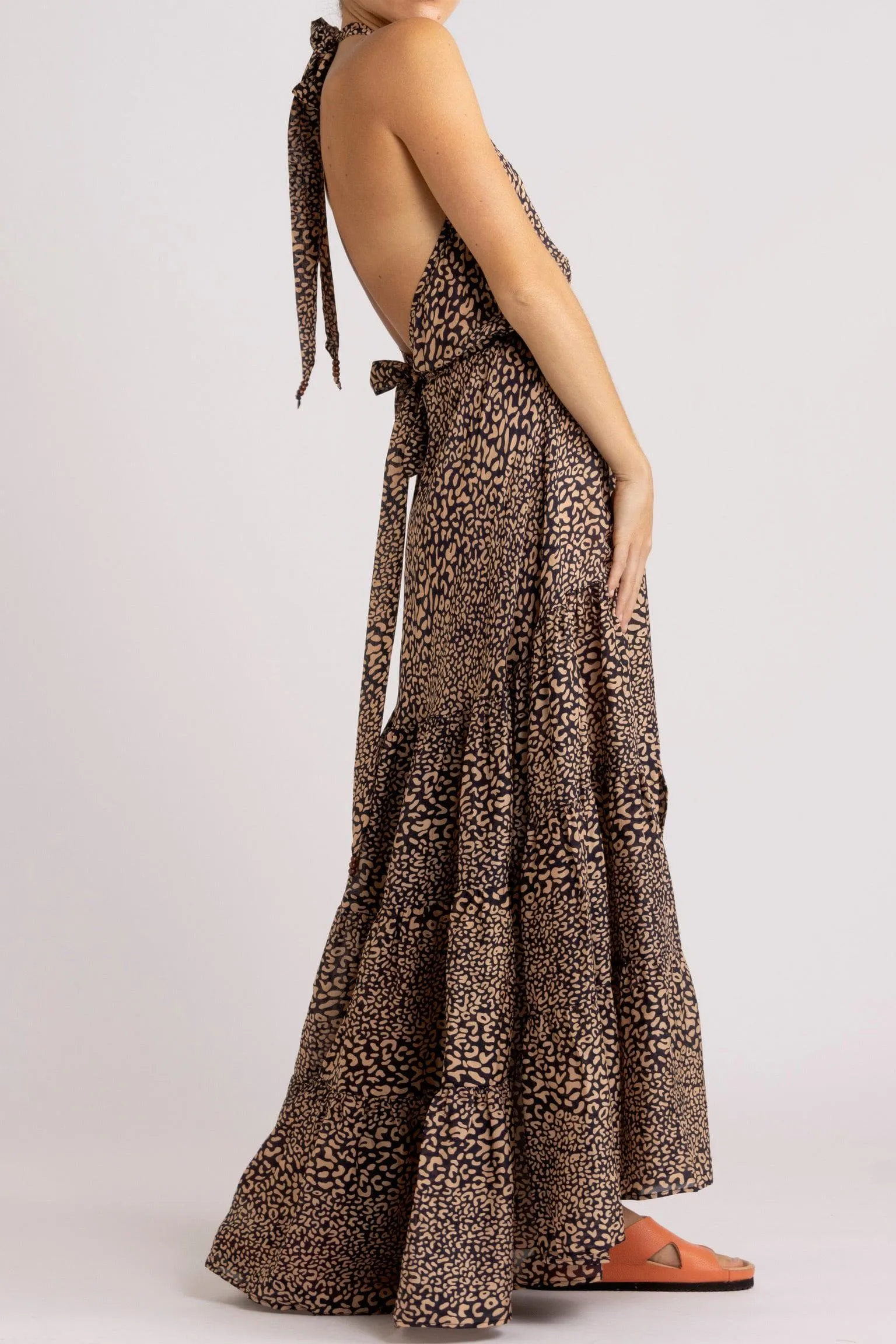 Adley Leopard Print Silk Halter Dress