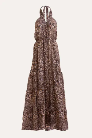 Adley Leopard Print Silk Halter Dress