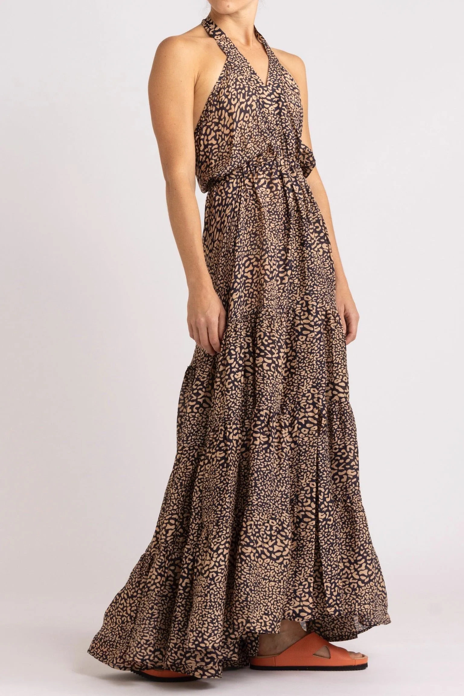 Adley Leopard Print Silk Halter Dress