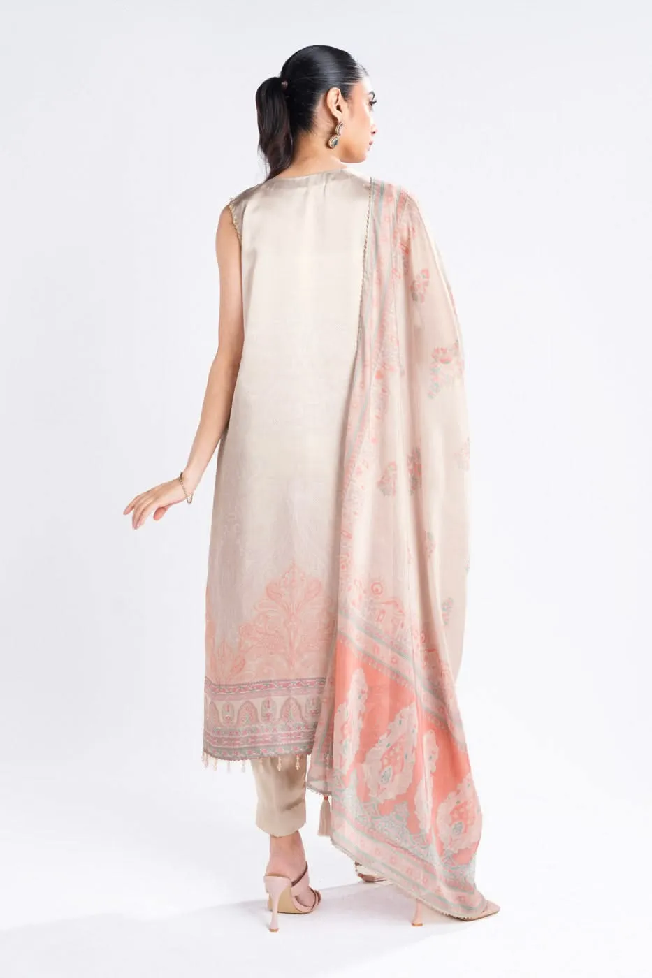 Alkaram Chamois Silk Suit With Printed Tissue Silk Dupatta – SK-04-24-Fawn