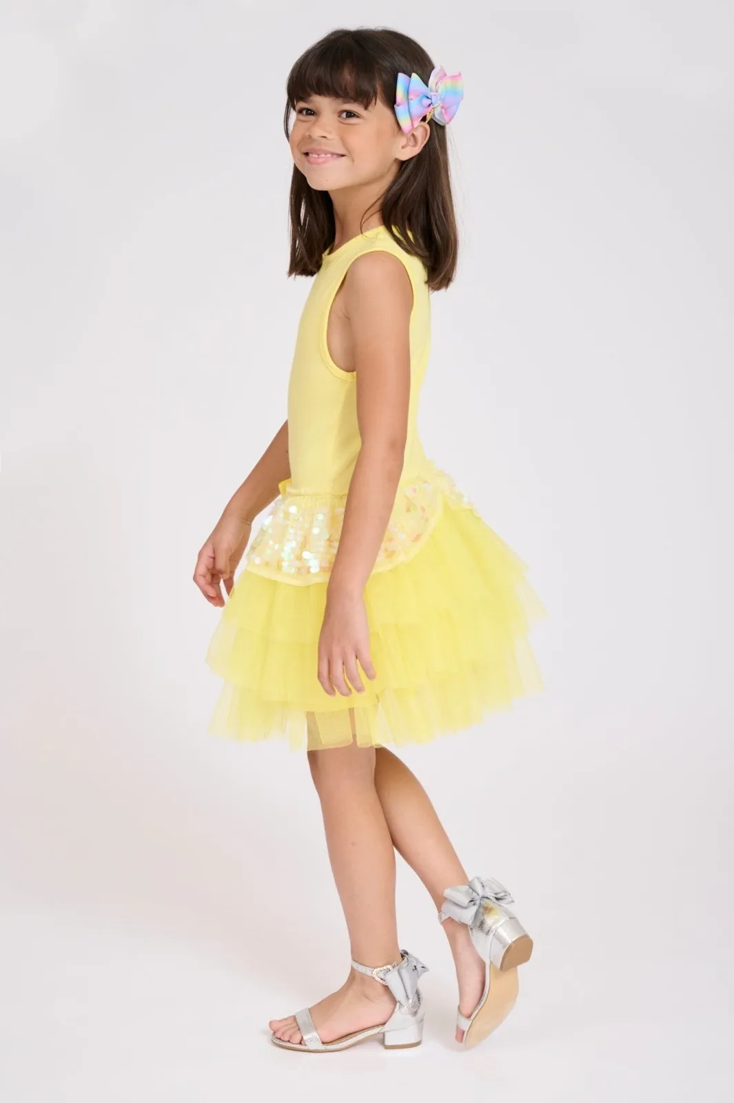 Angel's Face Girls Lemon Sequin Ace Dress