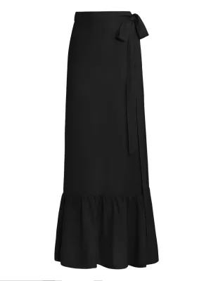 Aura Ruffle Pareo Wrap Maxi Skirt in Bamboo Crepe - Black