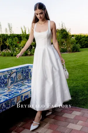 Barbara Palvin Satin Sleeveless Ankle Length Wedding Reception Dress