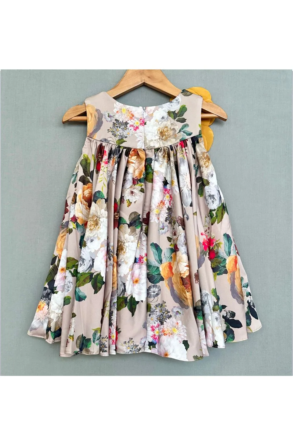 Beige Floral Dress with 3D Handmade flowers