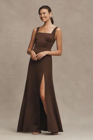 BHLDN Sophia maxi dress with square neckline, brown