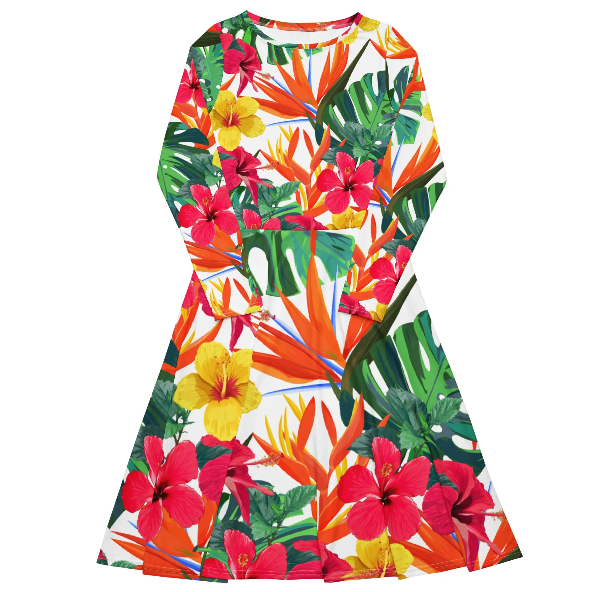 Bird of Paradise Floral Long Sleeve Midi Dress