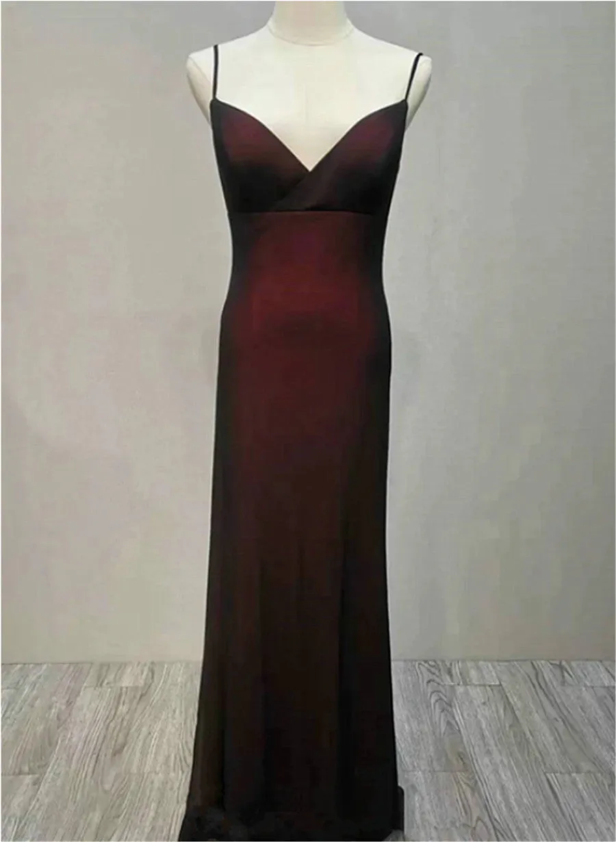 Black and Red Sweetheart Simple Straps Long Prom Dress, A-line Long Party Dress