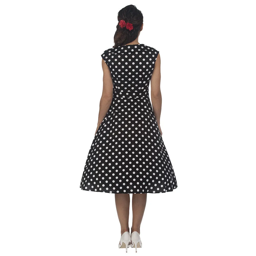 Black and White 50s Polka Dot Swing Bow Dress