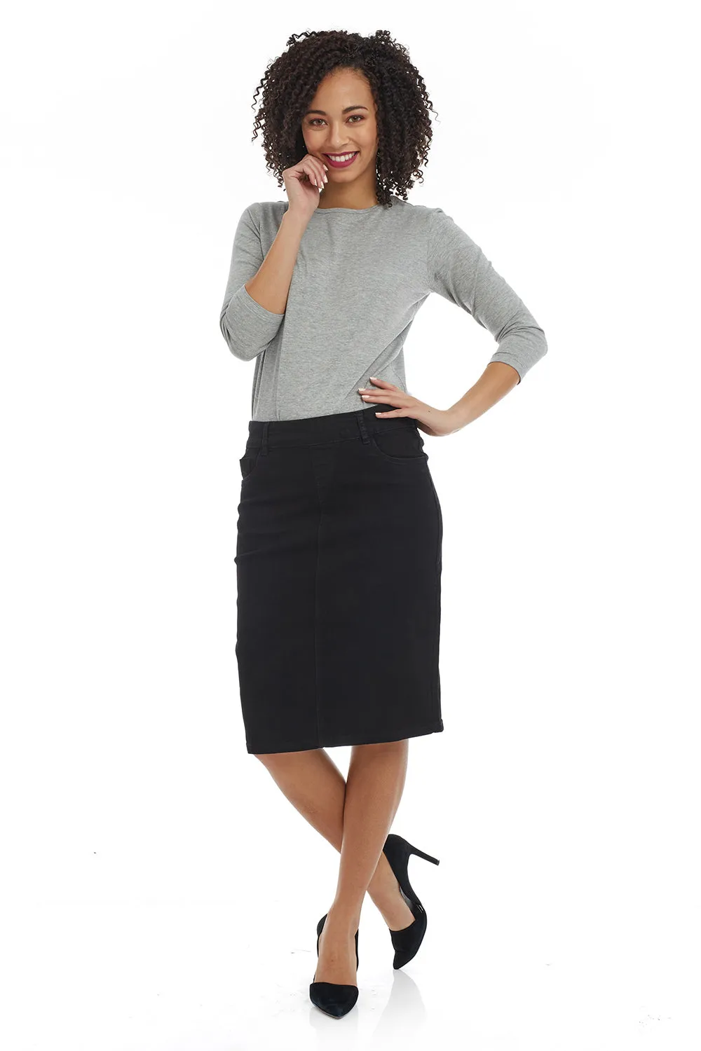 Black Modest Knee Length Denim Skirt 'Manhattan'