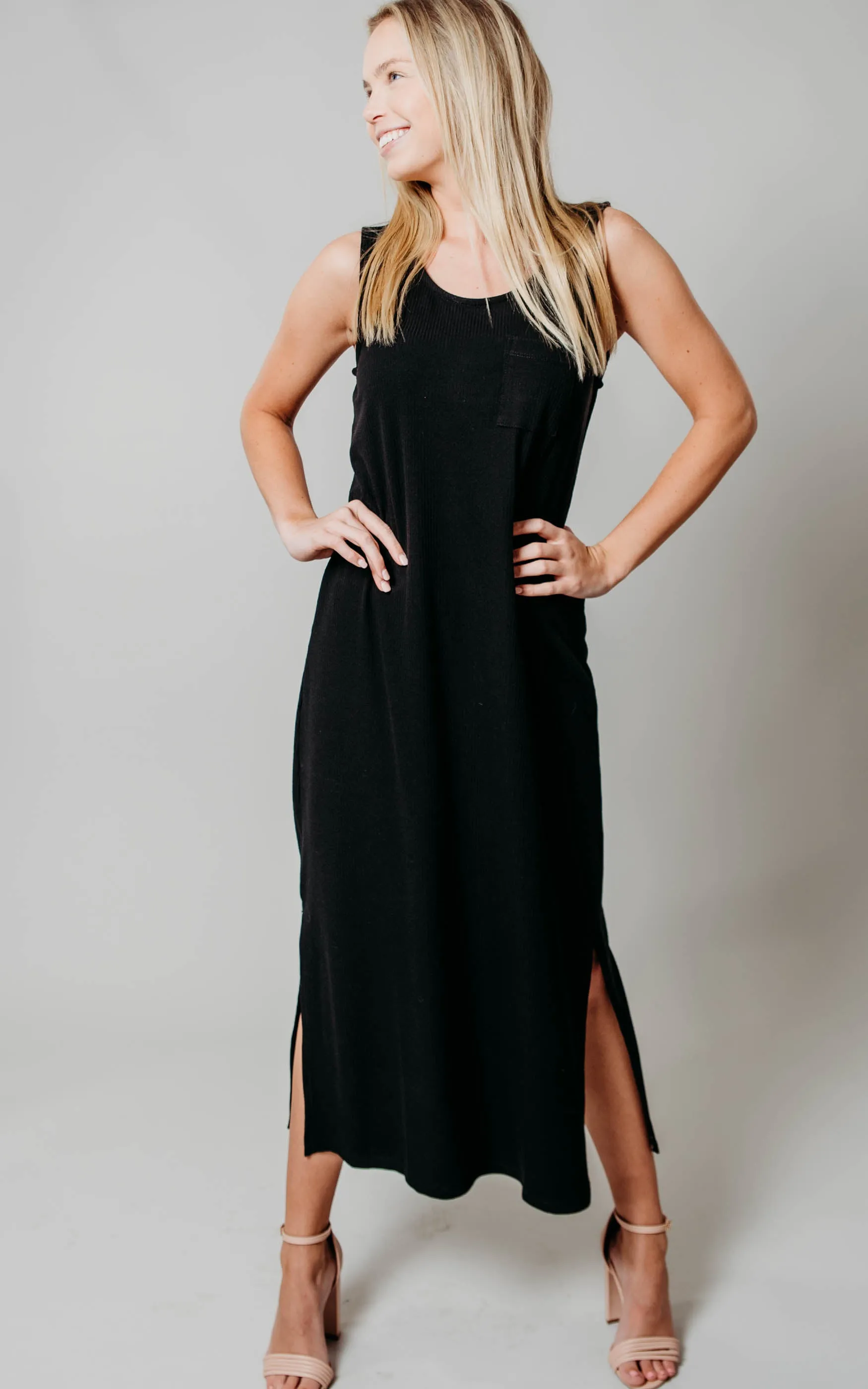 Black Ribbed Midi Dress - Final Sale