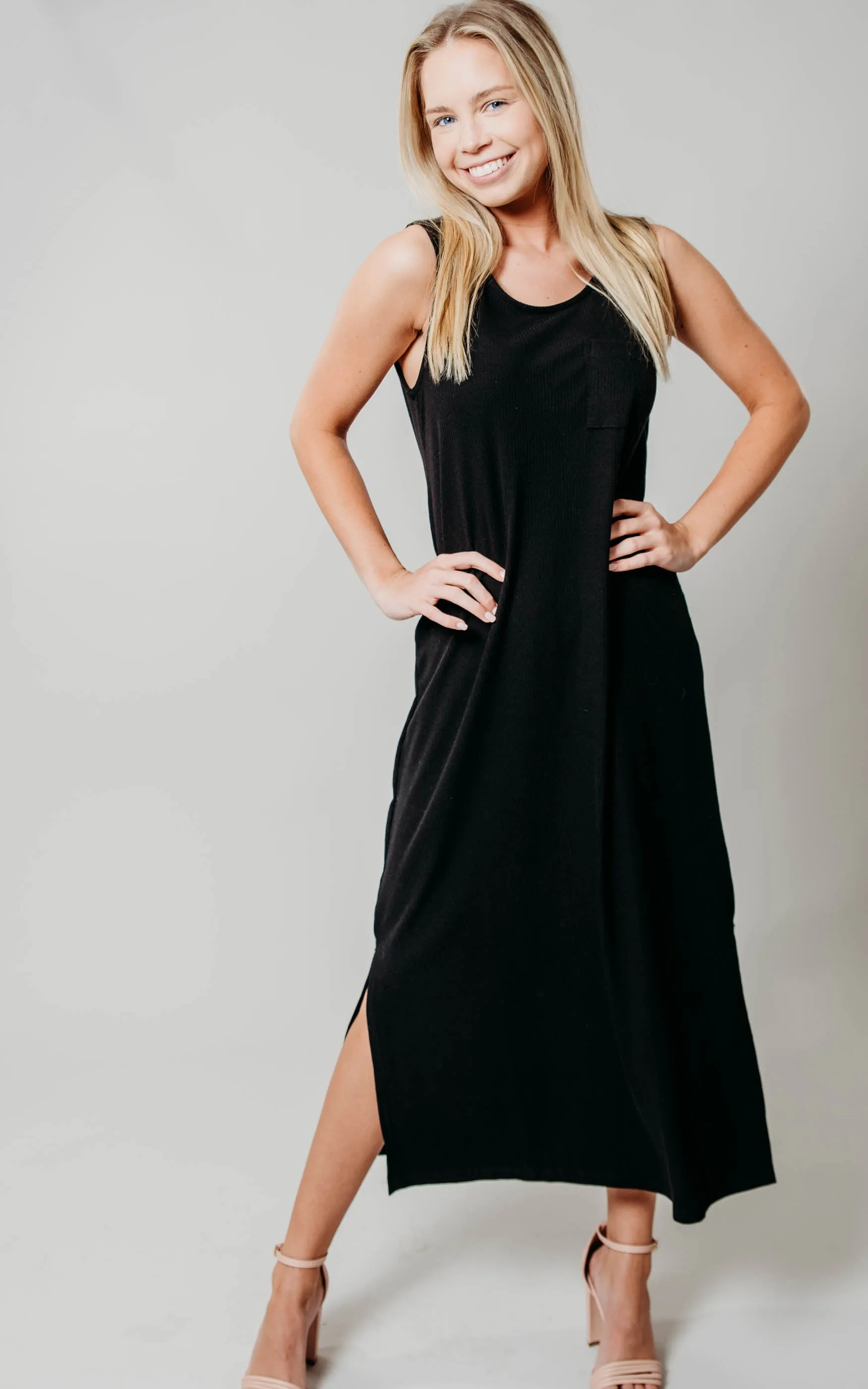 Black Ribbed Midi Dress - Final Sale