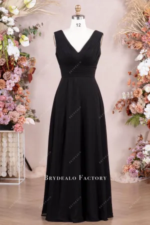 Black Sleeveless V-neck Aline Floor Length Bridesmaid Dress