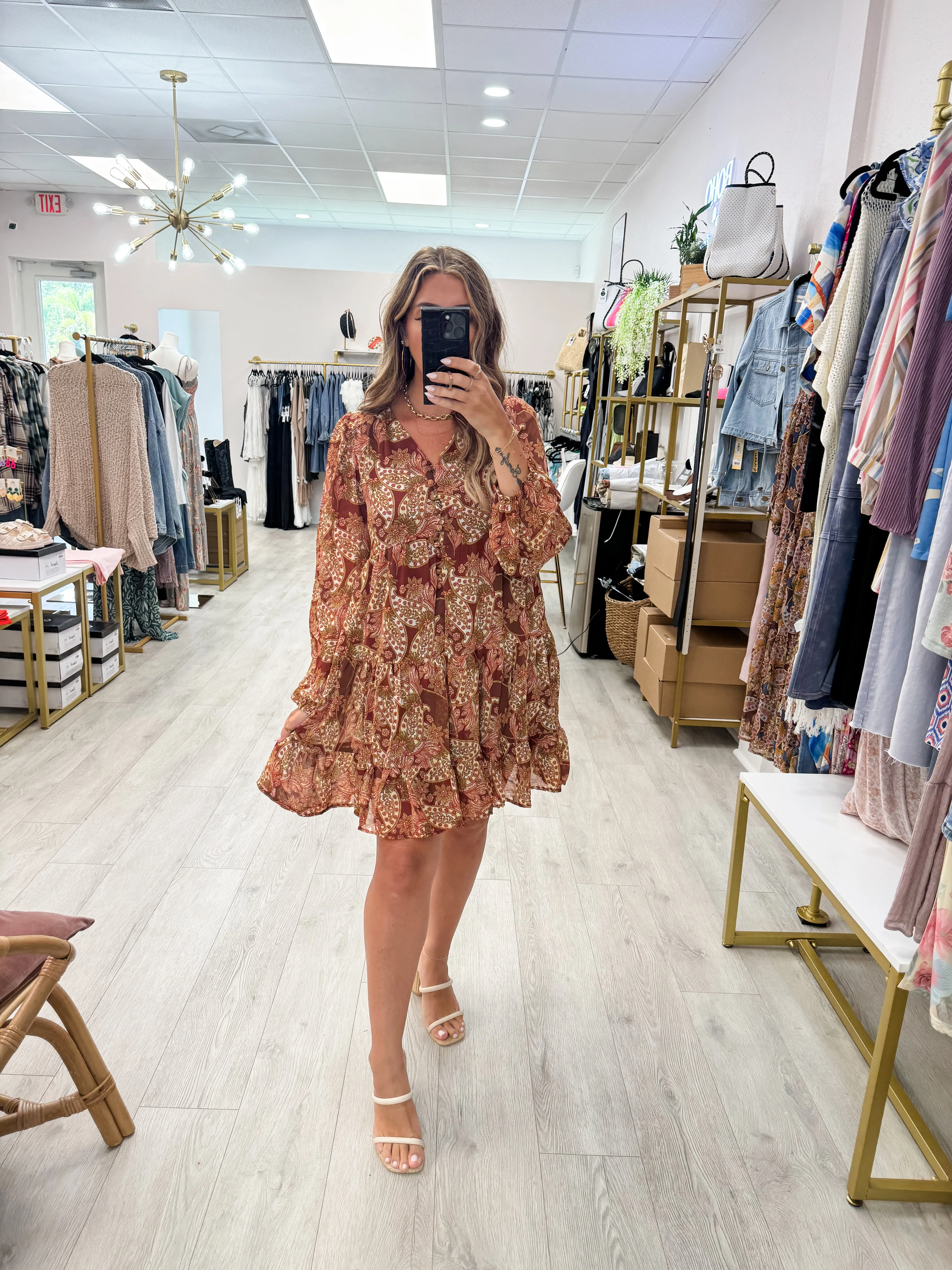 Boho Paisley Red Tiered Mini Dress