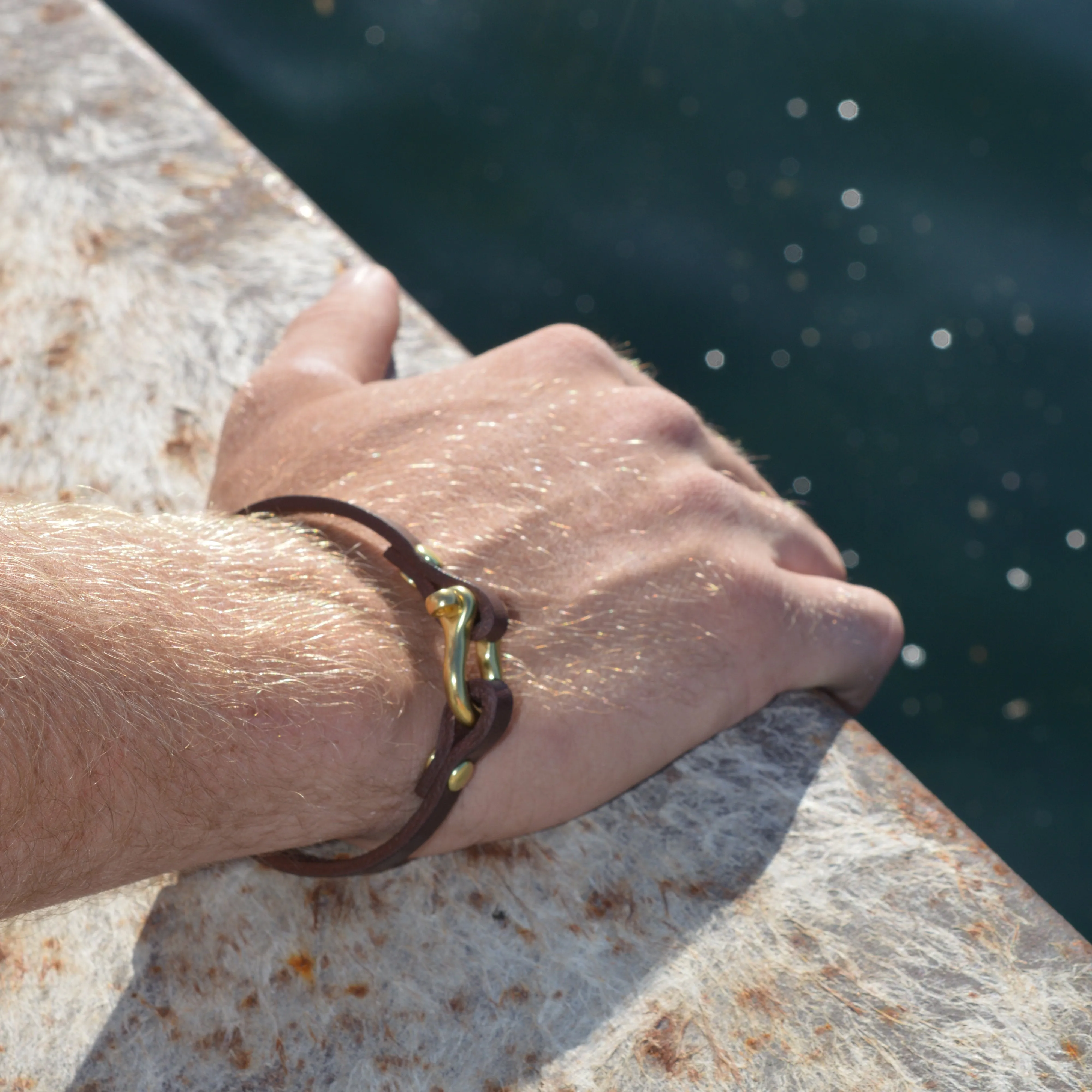 Classic Shackle Bracelet (Brass on Havana Leather)