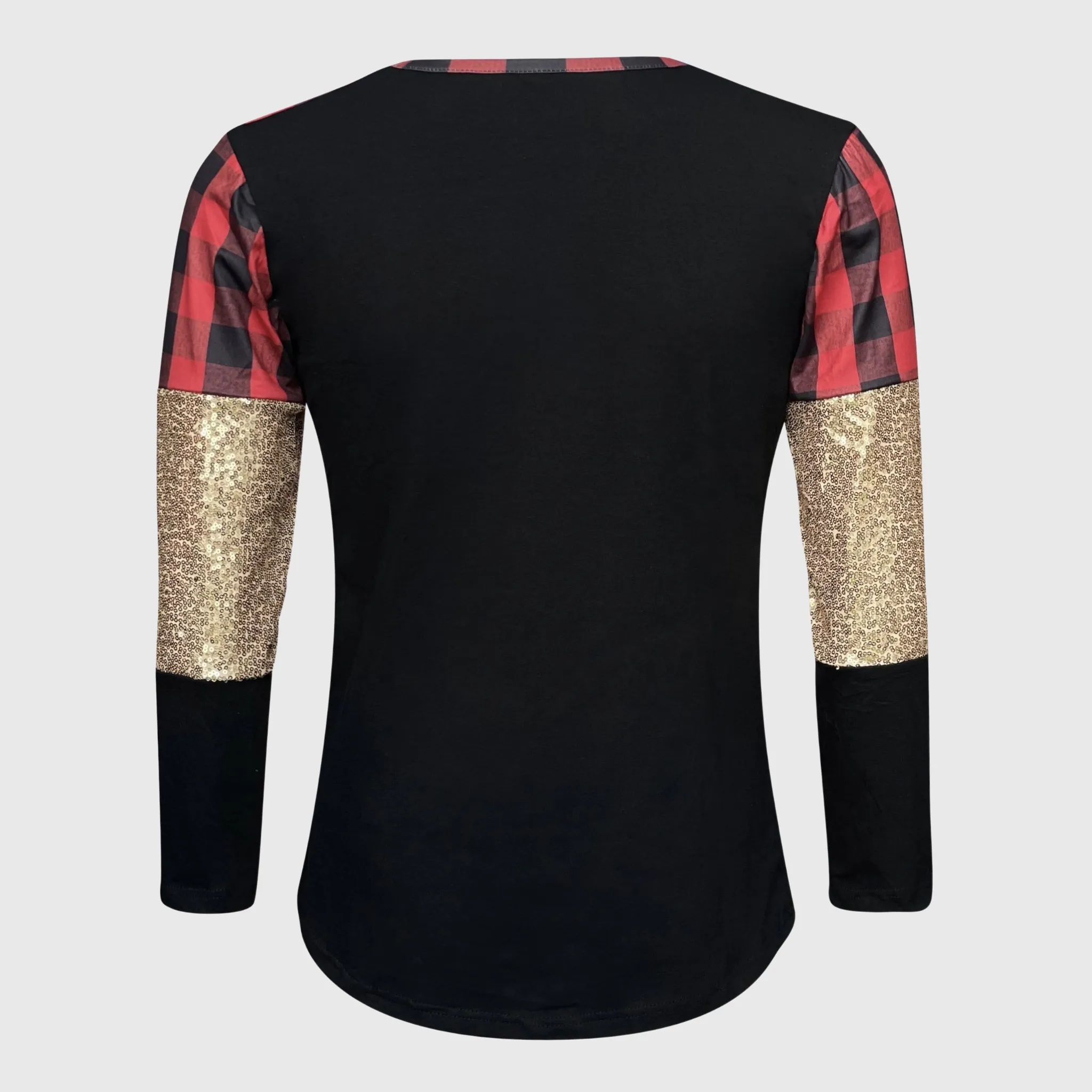 Color Block Red Plaid Gold Sequin Top