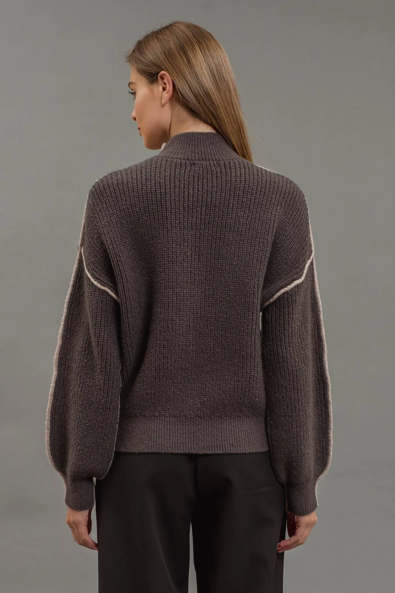 COLORBLOCK MOCK NECK EXPOSED SEAM KNIT SWEATER