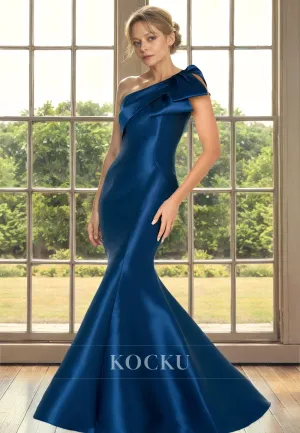 Couture & Ornate One Shoulder Sleeveless Satin Cocktail Mother of the Bride Dress