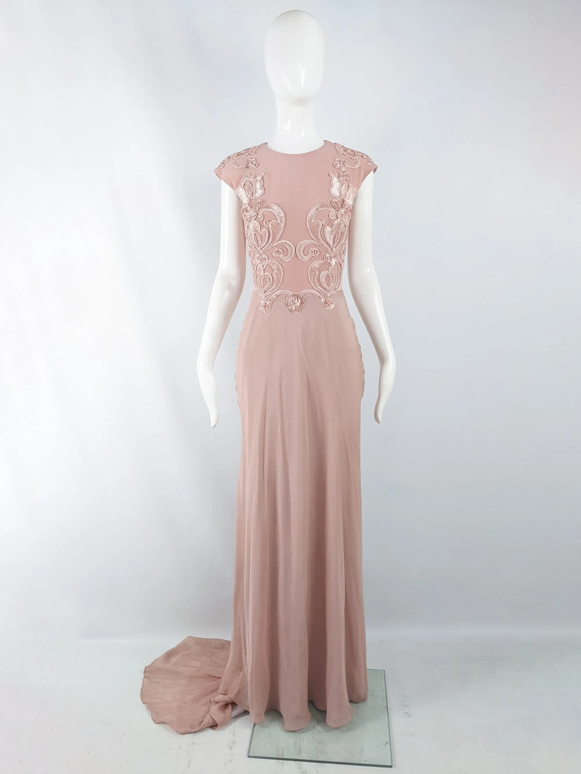 David Fielden Vintage Ribbonwork Full Length Evening Gown, 1990s