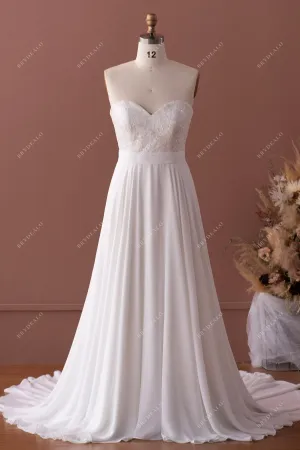 Designer Lace Strapless Sweetheart Outdoor Chiffon Wedding Dress