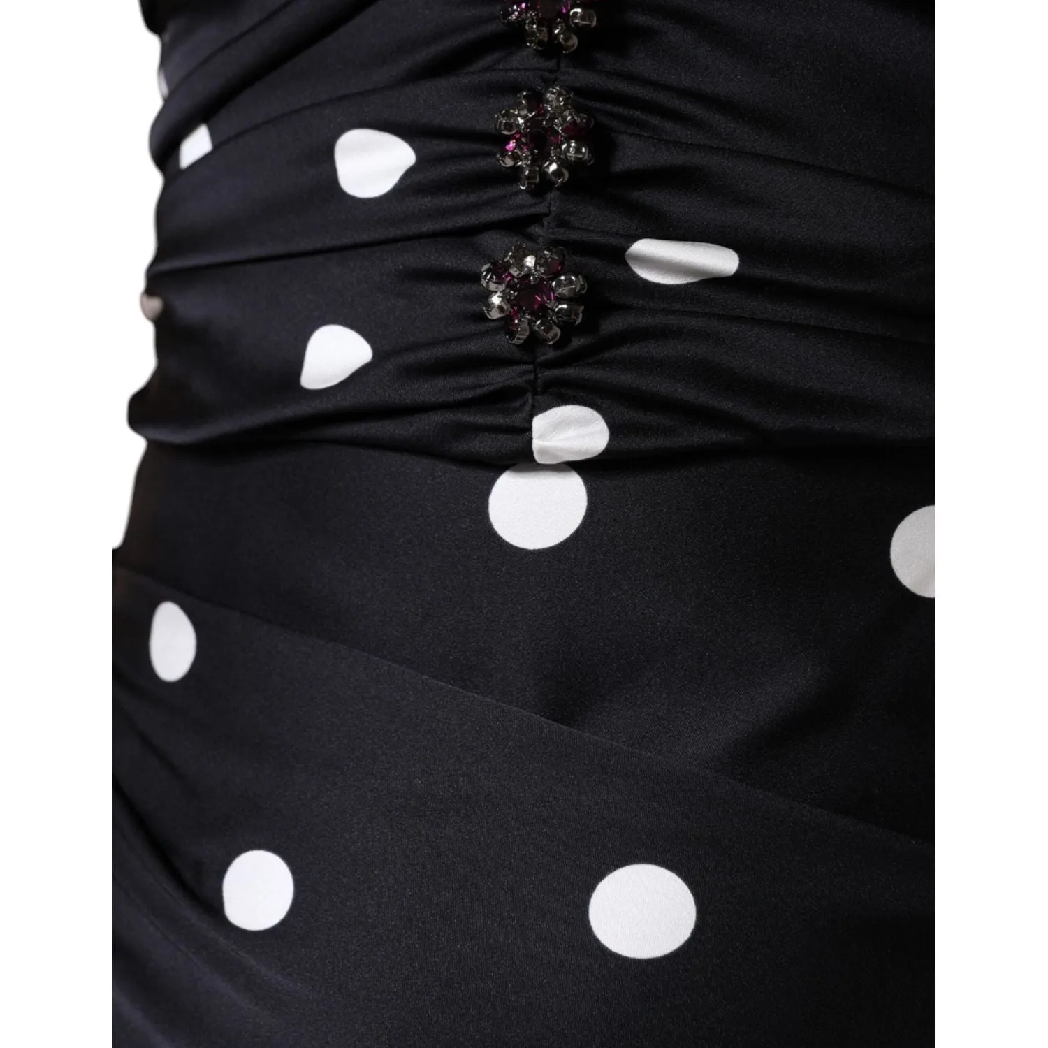 Dolce & Gabbana Black Silk Polka Dot V-neck Tassel Midi Dress