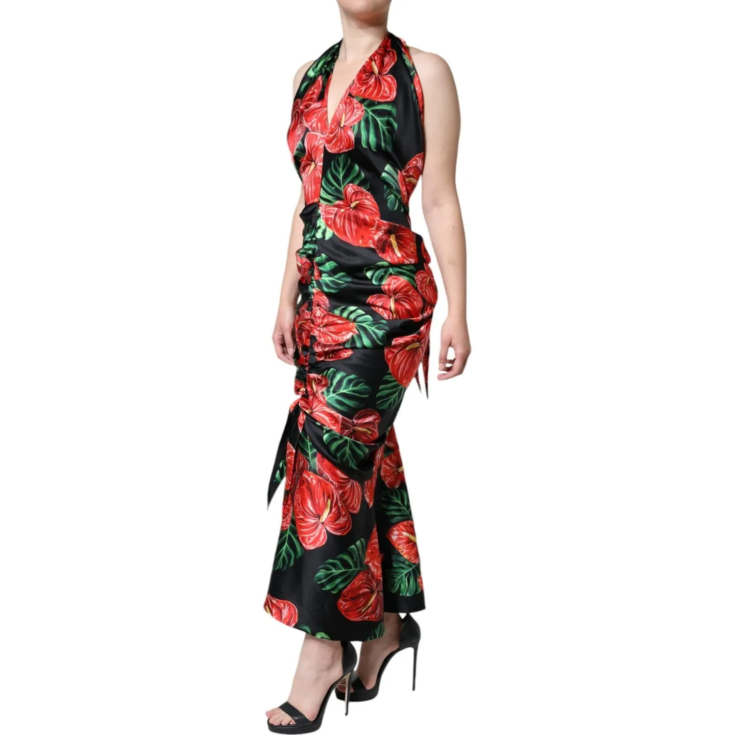 Dolce & Gabbana Black Tropical Floral Sheath Maxi Dress