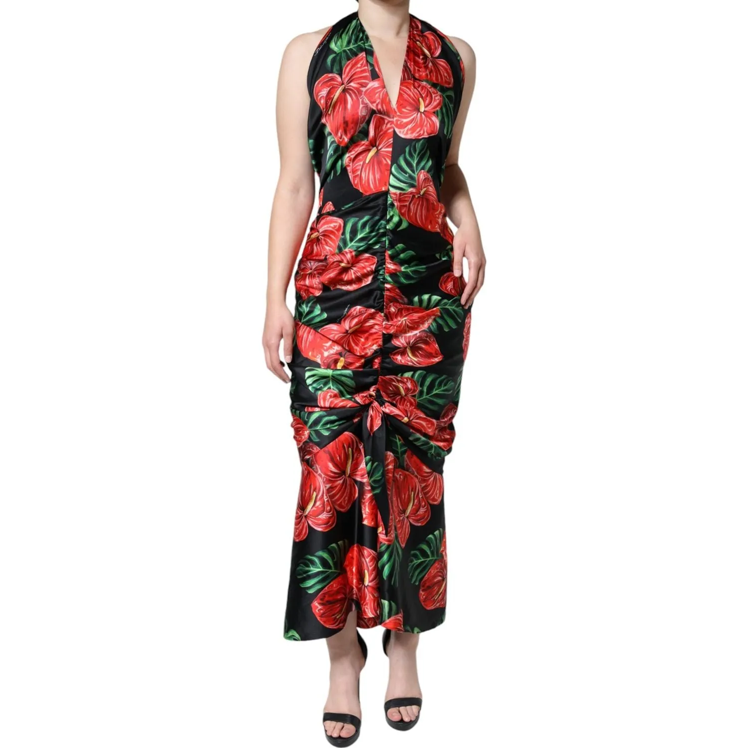 Dolce & Gabbana Black Tropical Floral Sheath Maxi Dress