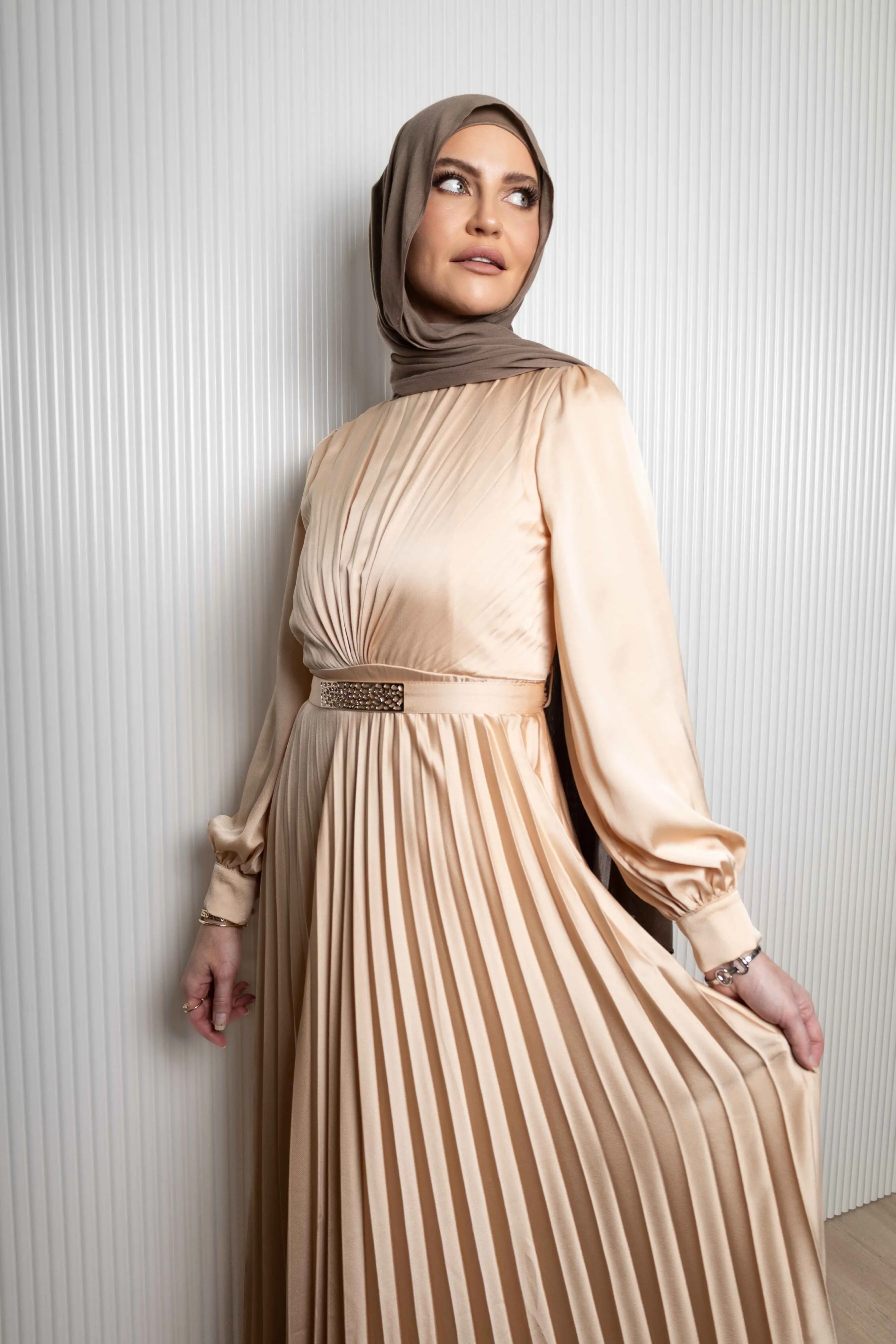 EMAN SATIN PLEATED DRESS