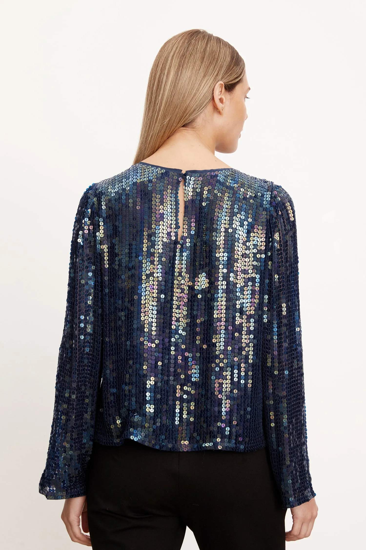 Evie Sequin Blue top in Baltic