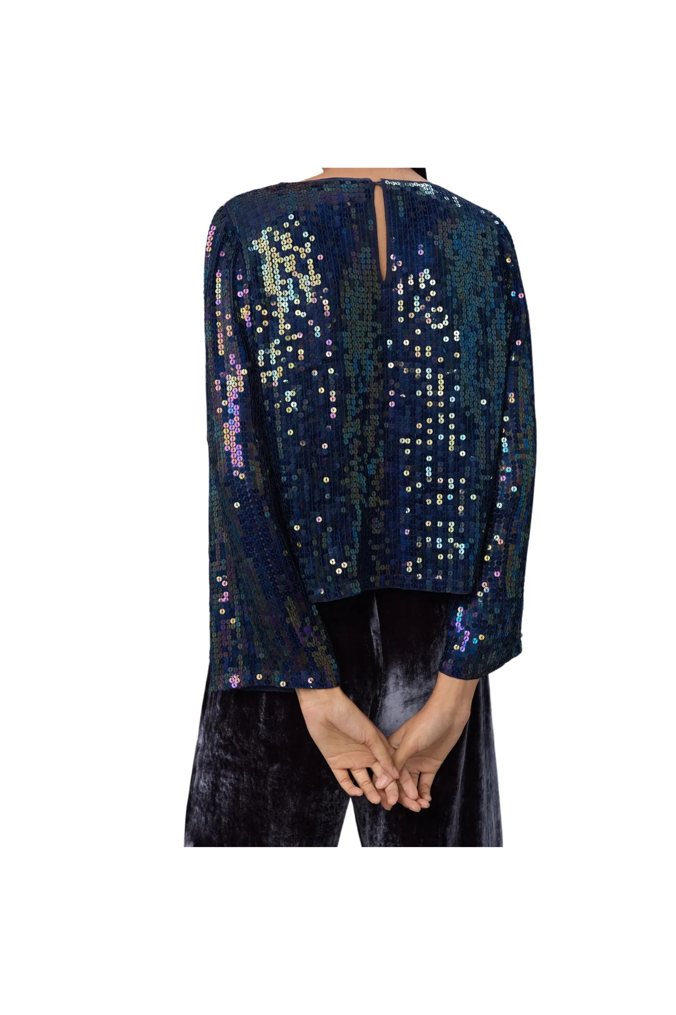 Evie Sequin Blue top in Baltic