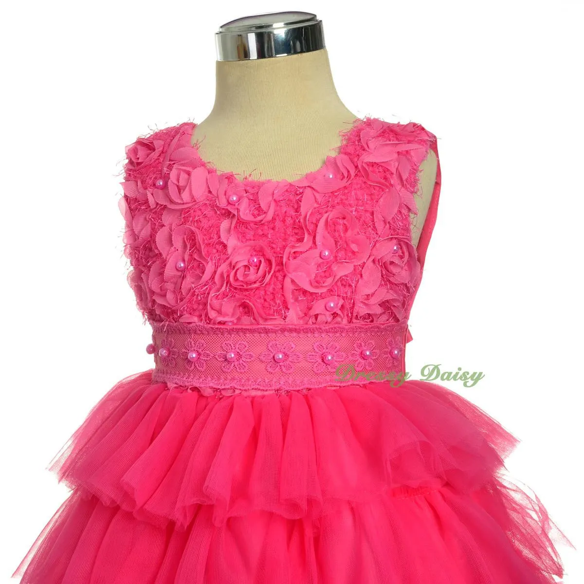 FG322 Tiered Tulle Pearl Party Pageant Wedding Flower Girl Dress Up Size 12 Months - 4