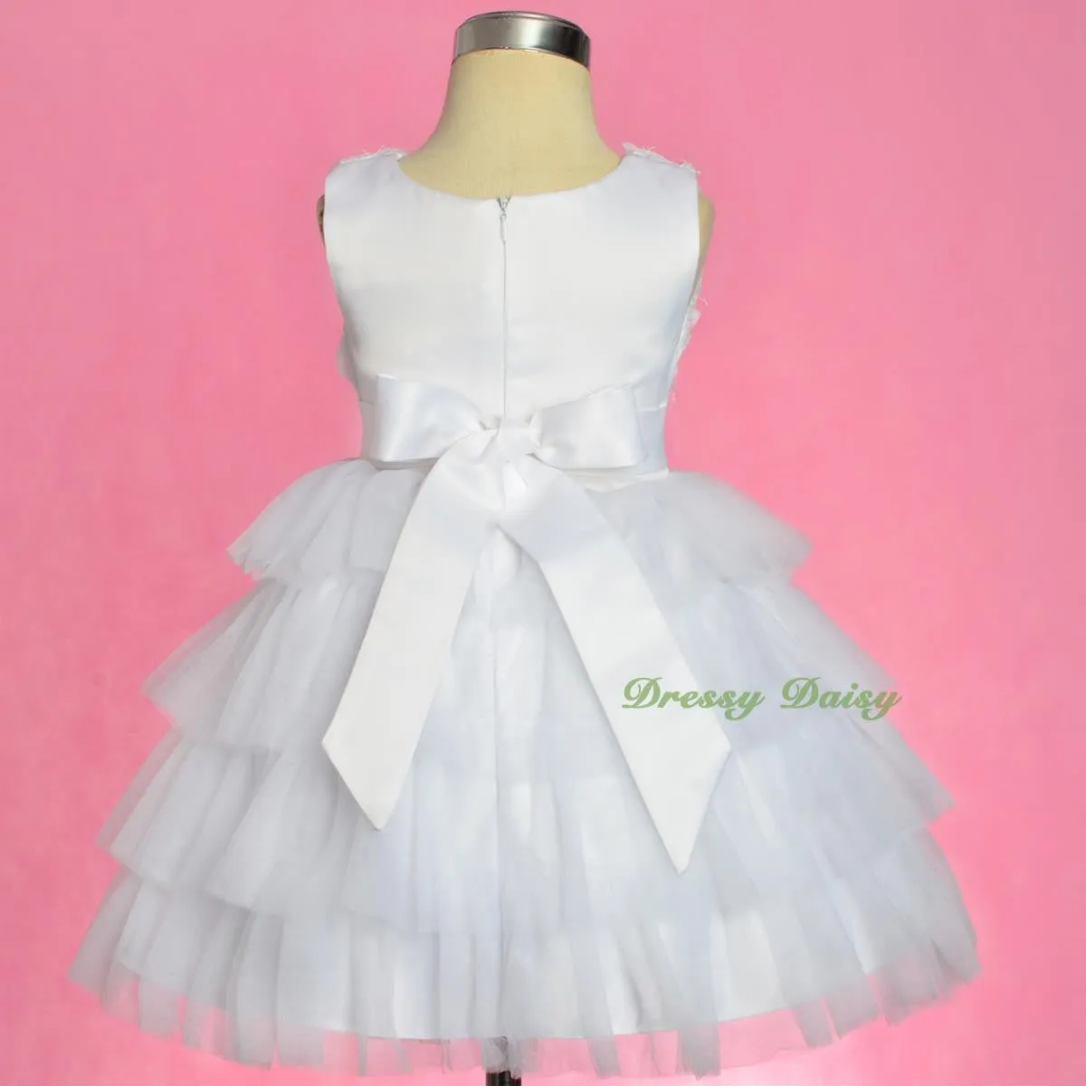 FG322 Tiered Tulle Pearl Party Pageant Wedding Flower Girl Dress Up Size 12 Months - 4