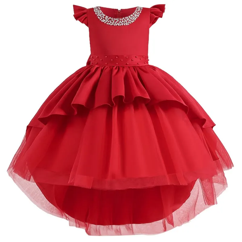 Flower Girl Princess Birthday Party Performing High-end Dress Girl Graduation Banquet First Lace Pompon Dress vestidos de fiesta