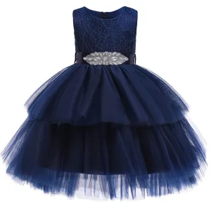 Flower Girl Princess Birthday Party Performing High-end Dress Girl Graduation Banquet First Lace Pompon Dress vestidos de fiesta