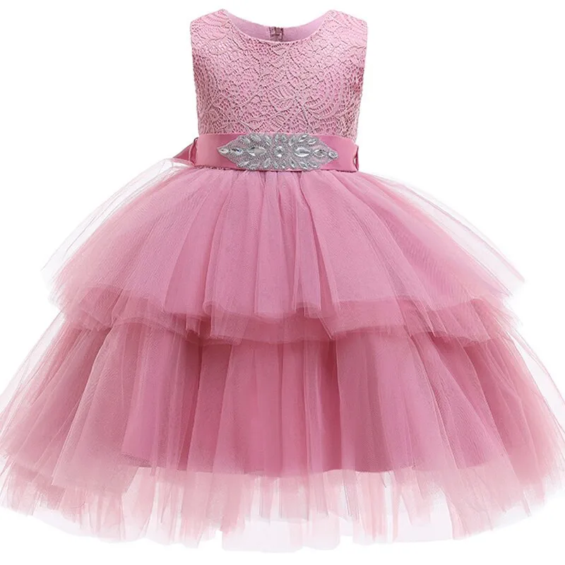 Flower Girl Princess Birthday Party Performing High-end Dress Girl Graduation Banquet First Lace Pompon Dress vestidos de fiesta