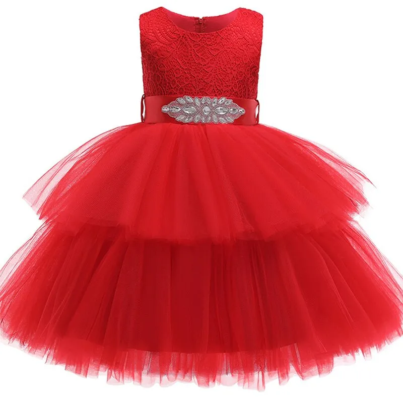 Flower Girl Princess Birthday Party Performing High-end Dress Girl Graduation Banquet First Lace Pompon Dress vestidos de fiesta