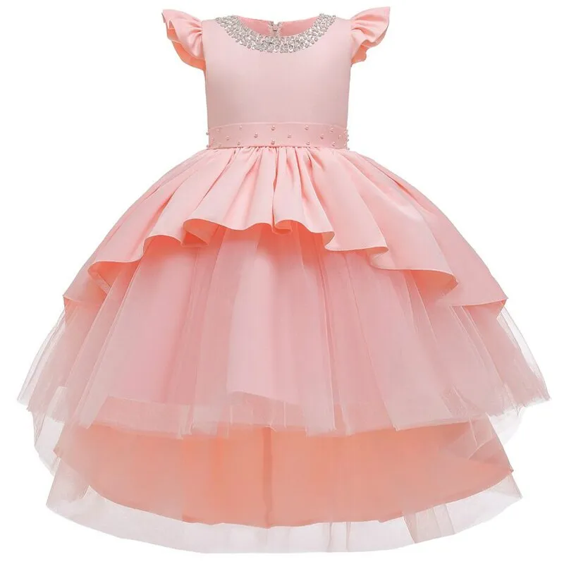 Flower Girl Princess Birthday Party Performing High-end Dress Girl Graduation Banquet First Lace Pompon Dress vestidos de fiesta