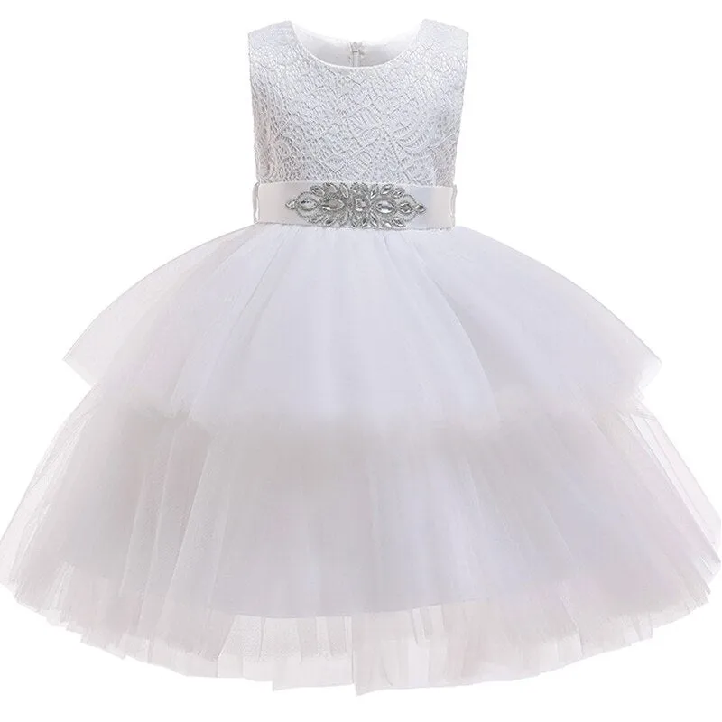 Flower Girl Princess Birthday Party Performing High-end Dress Girl Graduation Banquet First Lace Pompon Dress vestidos de fiesta