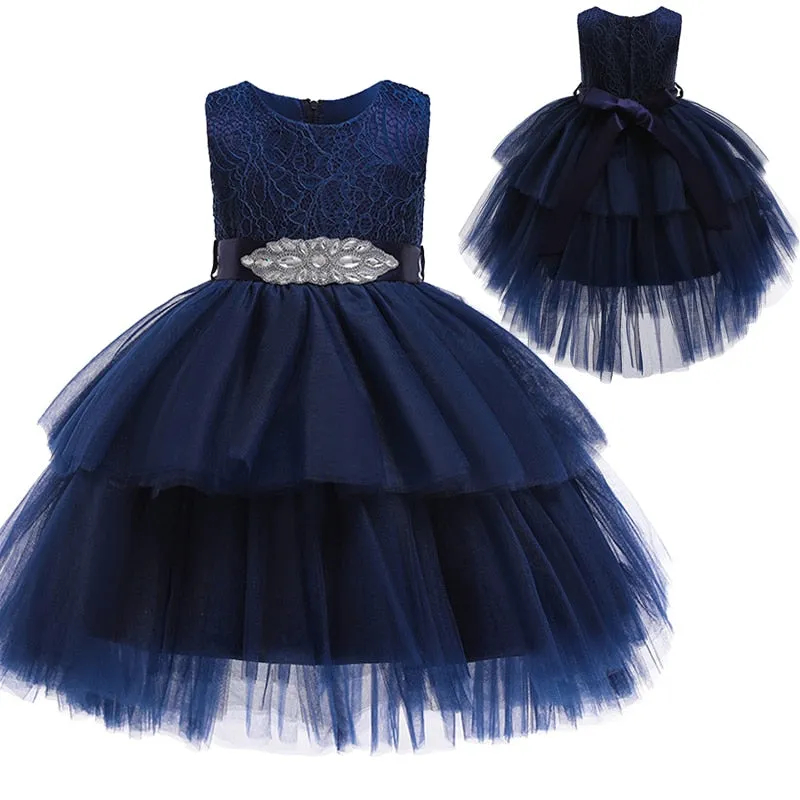 Flower Girl Princess Birthday Party Performing High-end Dress Girl Graduation Banquet First Lace Pompon Dress vestidos de fiesta