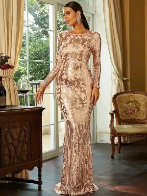 Formal Long Sleeve Sequin Evening Dress FT8578